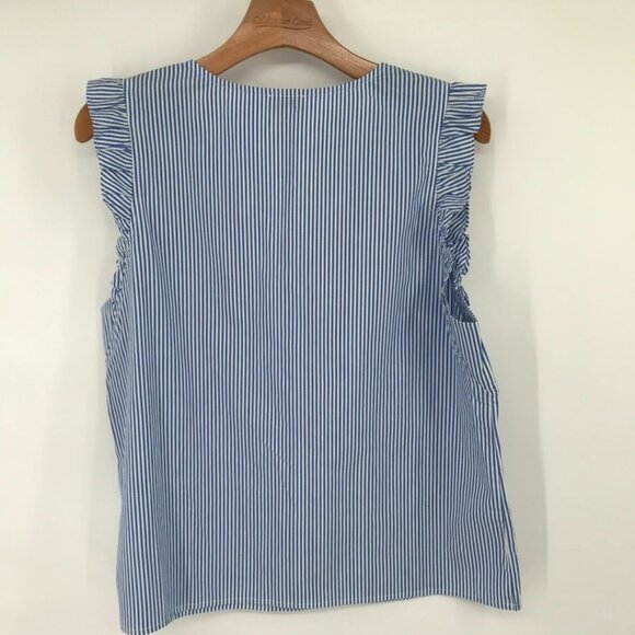 J.Crew Womens Blue Striped Ruffle V-Neck Sleeveless Top Size Medium new $79 - Picture 9 of 12